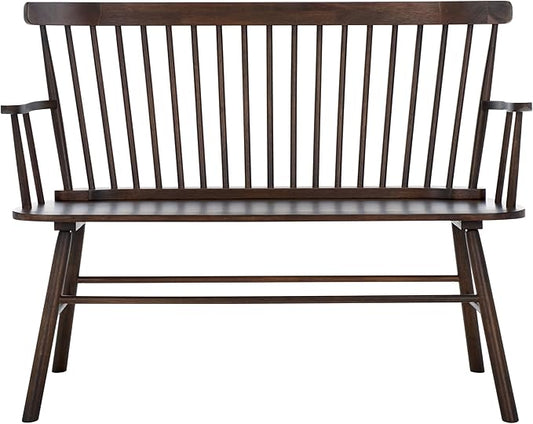 SAFAVIEH Home Collection Addison Farmhouse Dark Walnut Solid Wood Windsor Spindle Loveseat Bench