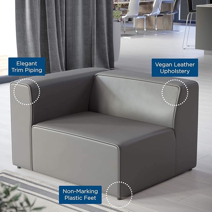 Modway Mingle Vegan Leather Sectional Sofa Left-Arm Chair in Gray