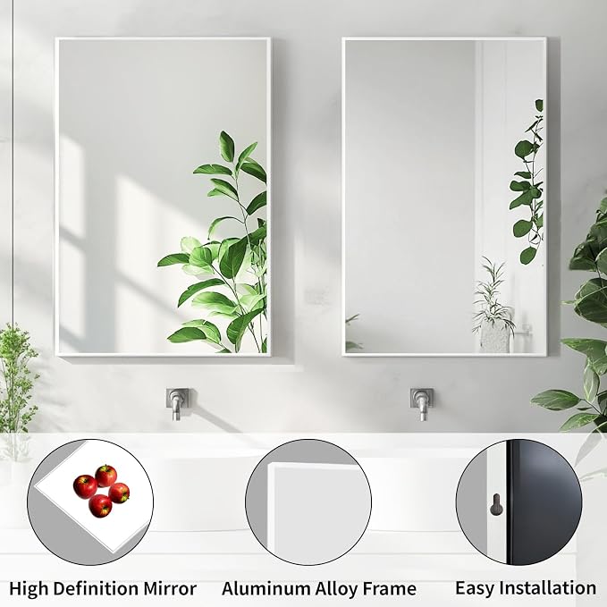 Sunniry White Wall Mirror, Mirrors for Bathroom Sink 20X24 inch, Bathroom Mirrors with Aluminum Metal Frame for Bedroom, Nursery, Entryway, Living Room. - Image 2