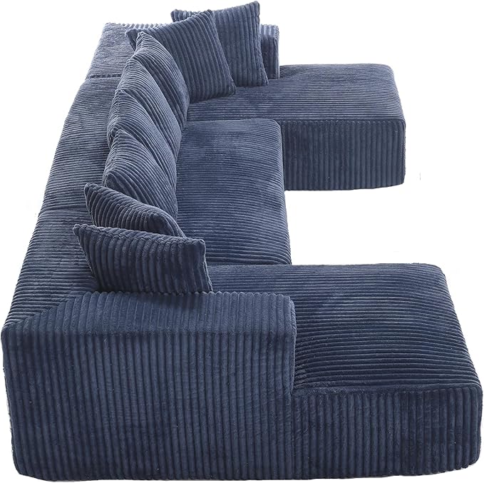133" Oversized U-Shaped Modular Sectional Sofa, No Assembly Required Floor Couch, Memory Foam Cloud Sofa with 10 Lumbar Pillows, Corduroy Upholstery | Breathable material, Non-Slip, Wider Armrest