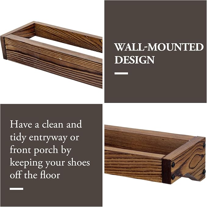 MyGift 30 Inch Rustic Burnt Solid Wood Hanging Shoe Rack, Set of 4 Wall Mounted Storage Organizer Footwear Holder for Closet, Mudroom, Entryway, Holds 12 Pairs - Image 2