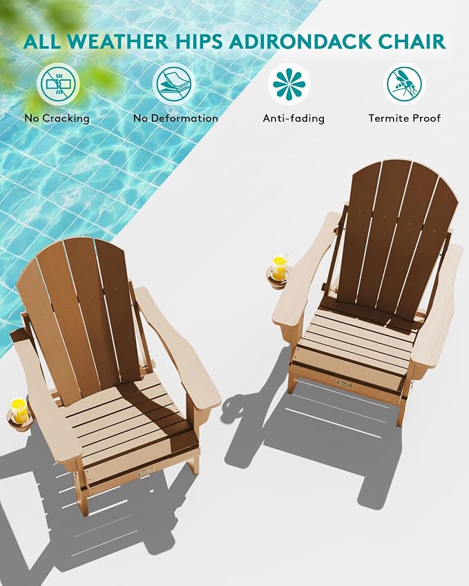 SERWALL Folding Adirondack Chair Set of 2 Outdoor Chairs Painted Adirondack Chair with Cup Holder Weather Resistant for Patio Deck Garden, Backyard Deck, Fire Pit- Brown - Image 8