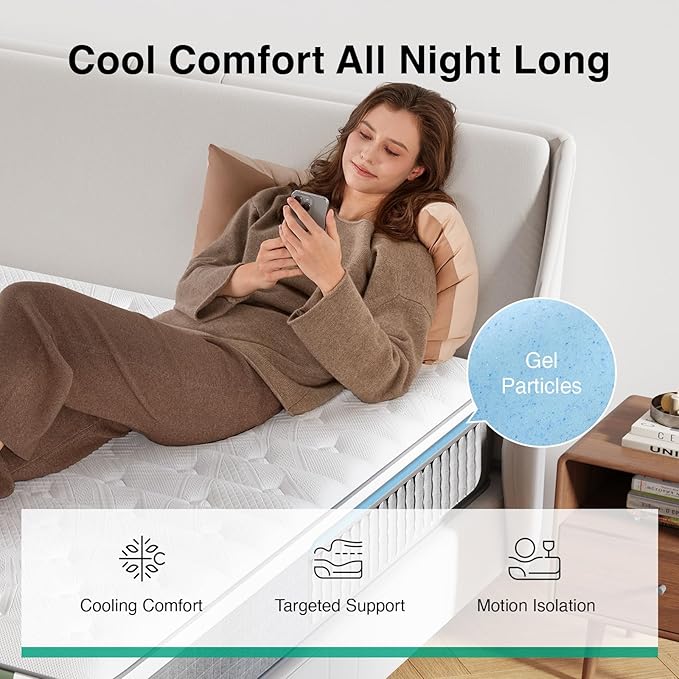 Novilla 10 Inch Twin Size Hybrid Mattress, Medium Plush, Individually Wrapped Coils & Gel Memory Foam, Cool-Touch Nylon Cover, Grey, CertiPUR-US Certified