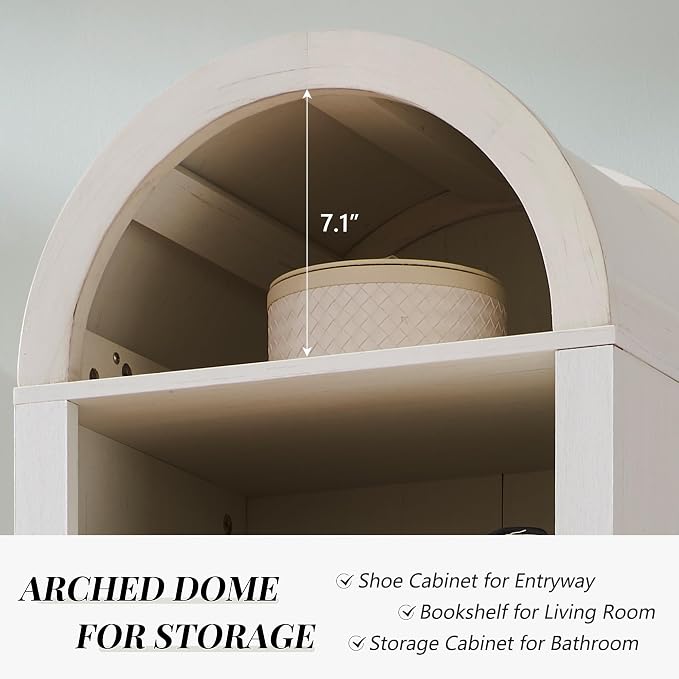 IFGET 71" Tall Arched Shoe Storage Cabinet, 8 Tiers 16 Pairs Wooden Shoe Rack with 3 Adjustable Shelves, Freestanding Shoe Closet Shelf Organizer for Entryway, Hallway, Living Room, Antique White - Image 3