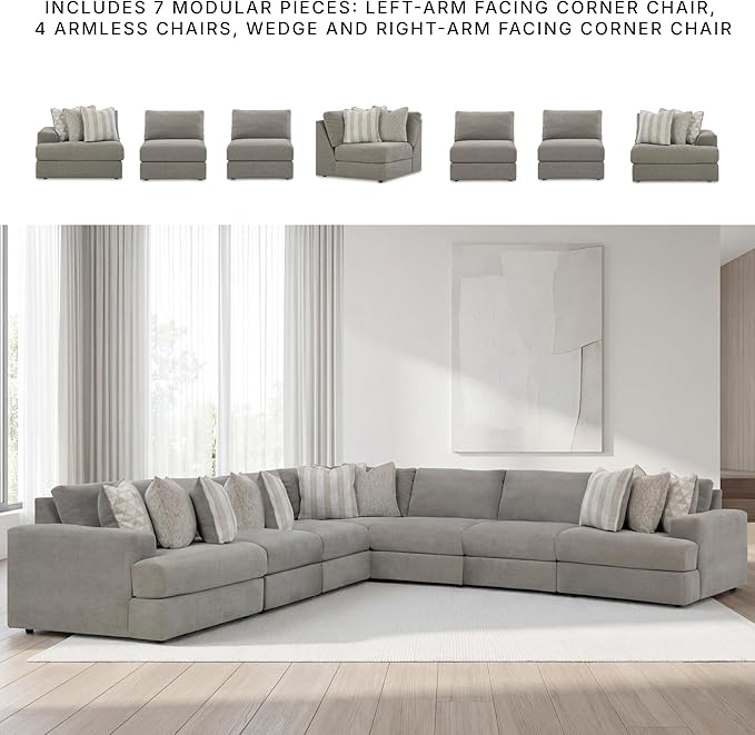 Signature Design by Ashley Casual Avaliyah L-Shape Symmetrical 7-Piece Sectional with Reversible Cushion and Armrest, Gray