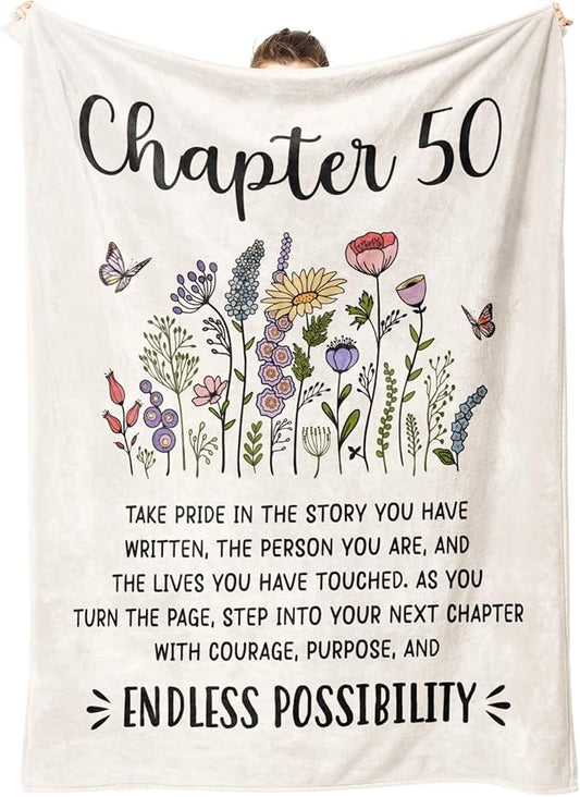 Afterprints 50th Birthday Gifts for Her, Him, Chapter 50 Birthday Blanket, 50 Year Old Bday Gifts for Women Friend, Sister, Mom, 1976, 50th Birthday Decorations, Turning 50 Throw Blankets 60'' x 80''
