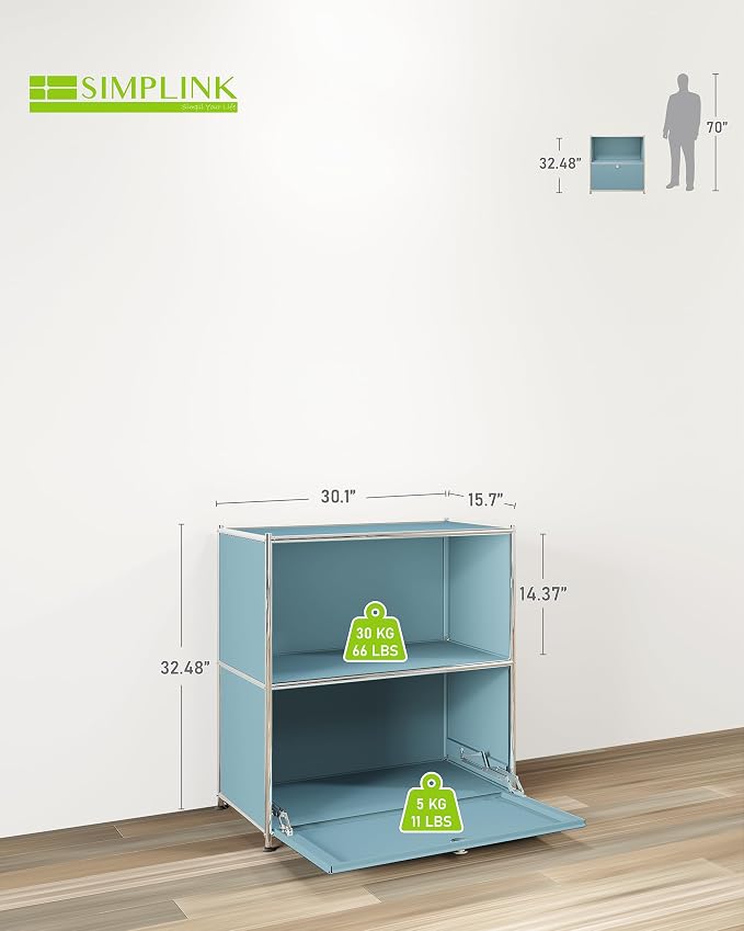 32.5-Inch Flip-Top Side Table & Buffet Cabinet with Detachable Wheels, Ample Storage, DIY Corner Bookshelf, Wall Shelf, Cube Organizer, Bedside Table – Modern Home Decor, Blue - Image 3