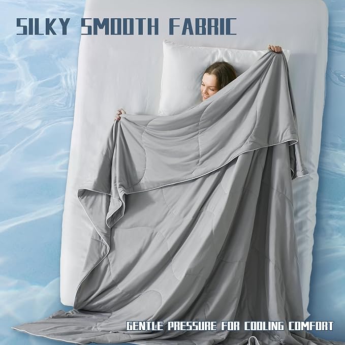 DOWNCOOL Cooling Comforter Queen Size, Grey Cooling Blanket for Hot Sleeper, Lightweight & Breathable Blanket for Night Sweats,Dual-Side Cooling Summer Bedding,90"X90"