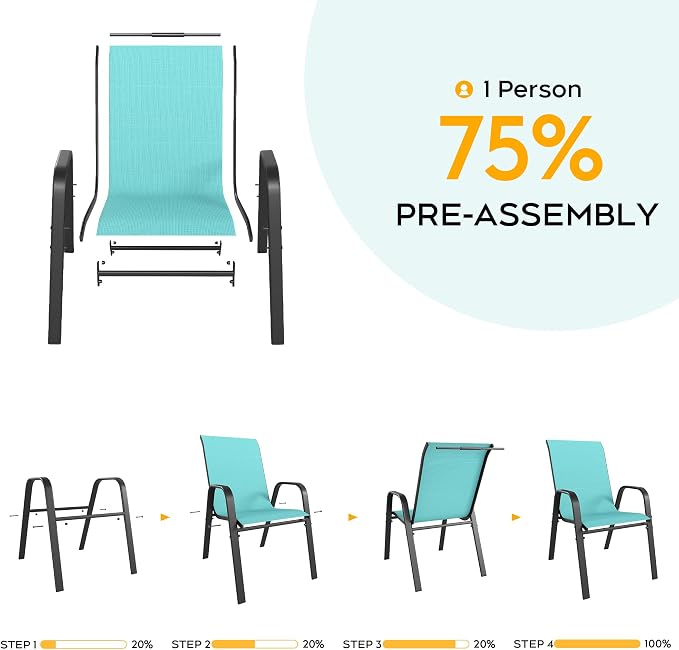 Patio Chairs Set of 8, Stackable Outdoor Dining Chairs for All Weather Textilene Fabric & Metal Frame, Outdoor Chairs Set for Backyard Deck Garden - Image 5