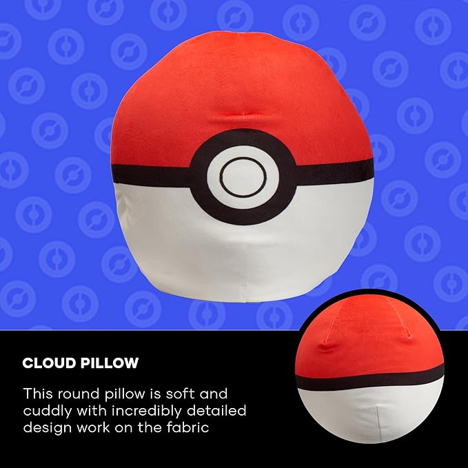 Northwest Ultra Soft Cloud Pillow Plush Cushion, Pokeball Inspired Throw Pillow for Boys and Girls, Anime-Inspired Bedroom, 11" Plush Bedding Accent