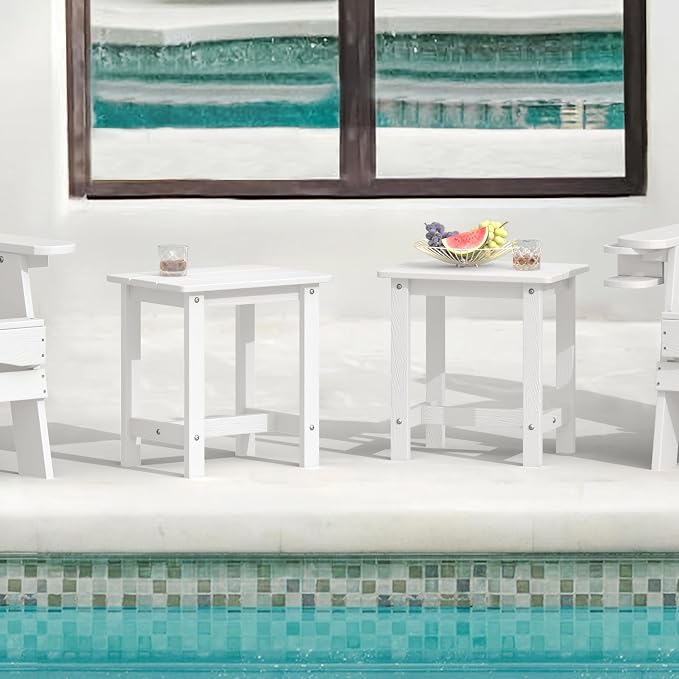 LUE BONA Outdoor Side Table Set of 2, HDPS Small Outdoor Table, Adirondack Side Table, Outside End Table for Patio, Porch, Deck, Pool, Weather Resistant/Easy Maintenance/Indoor or Outside Use, White - Image 2