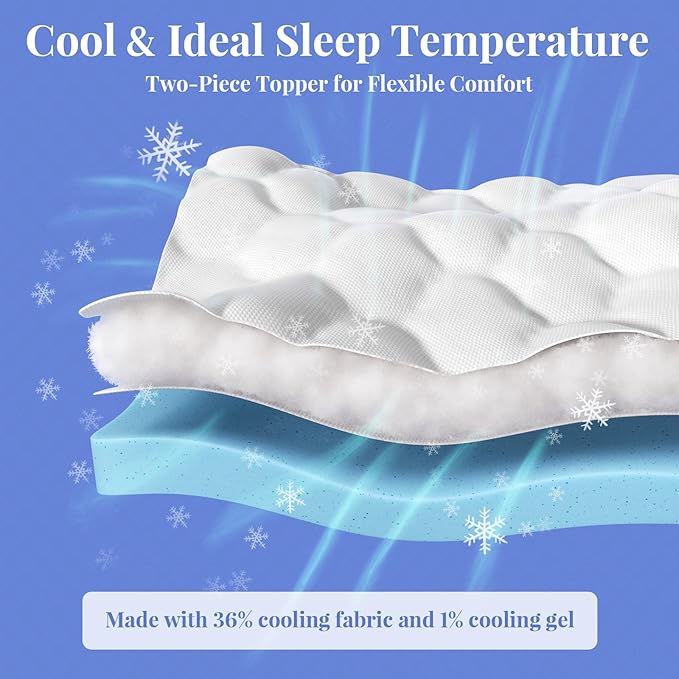 OhGeni Cooling 4 inch Dual Layer Twin XL Mattress Topper 2 Pack for College Dorm Room Essentials, 2 inch Gel Memory Foam, 2 inch Down Alternative Pillow Top Pad, Mattresses Cover for Bed, Deep Pocket