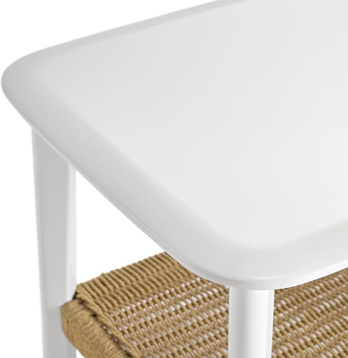 Alaterre Furniture Calais 2-Tier Small End Table with Woven Storage Shelf – Set of 2 Mid Century Modern Wooden Nightstand or Side Table for Small Spaces, Living Room & Bedroom (White) - Image 9