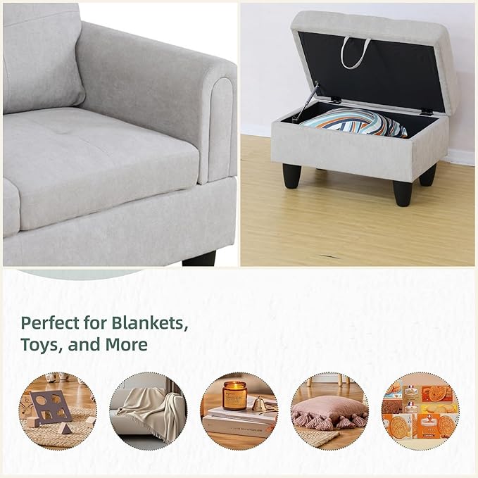 FONTOI L Shaped Sectional Couches for Living Room, Modular Sectional Sofa with Ottoman Storage, Modern Comfy 4 Seat L Shaped Couch with Chaise for Bedroom Apartment Furniture, Gray
