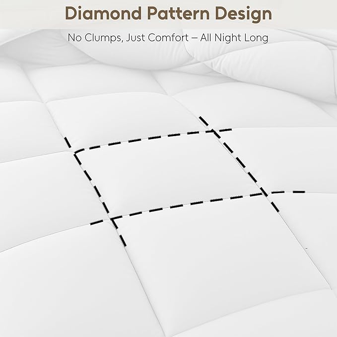 LUX Décor Lightweight Comforter Queen Size - Soft Breathable Down Alternative Diamond Stitched, All Season White Comforter with Double Stitched Piping, Oeko-TEX
