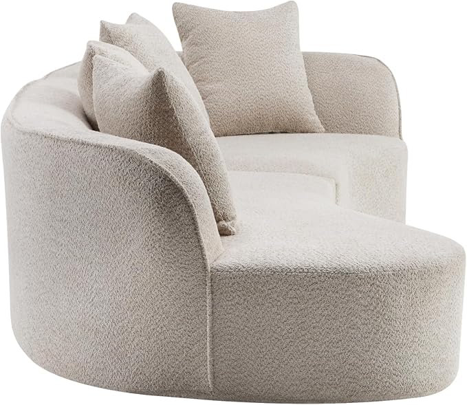Christopher Knight Home Braebt 126" Comfy Upholstered Cloud Couch, 5-Seater Sofa Couches, Curved Modular Sectional Sofa with 4 Throw Pillows for Living Room, Study, No Assembly Required, Almond