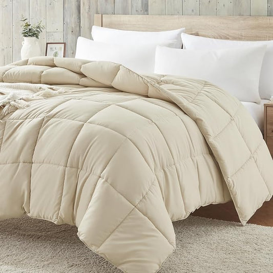 Homelike Moment Twin Comforter Duvet Insert - Beige Down Alternative Bed Comforter Twin Size, Lightweight Bedding Comforters Quilted Soft All Season Beige