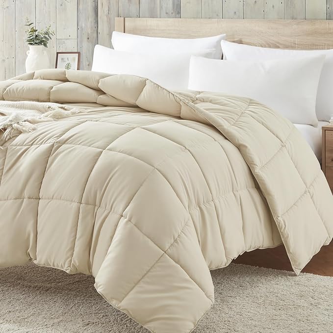 Homelike Moment Comforters Queen Size - Beige Duvet Insert Down Alternative Bed Queen Comforter, Lightweight Bedding Comforters Full Size Quilted Soft All Season Beige