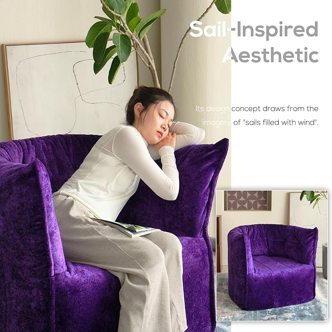 N&V Mid Century Brigantin Deep Relaxation Sofa, Soft Premium Chenille, for Living Room Bedroom and Office (Royal Purple, Single)