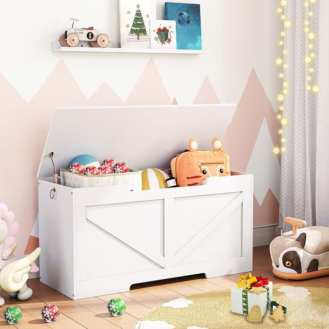 HOOBRO Storage Bench, 39.4” Retro Wooden Storage Chest with U-Shaped Cut-Out Pull, Safety Hinge, Supports 220 lb and Easy Assembly for Toy Box Organizer (White) WT771CW01 - Image 2