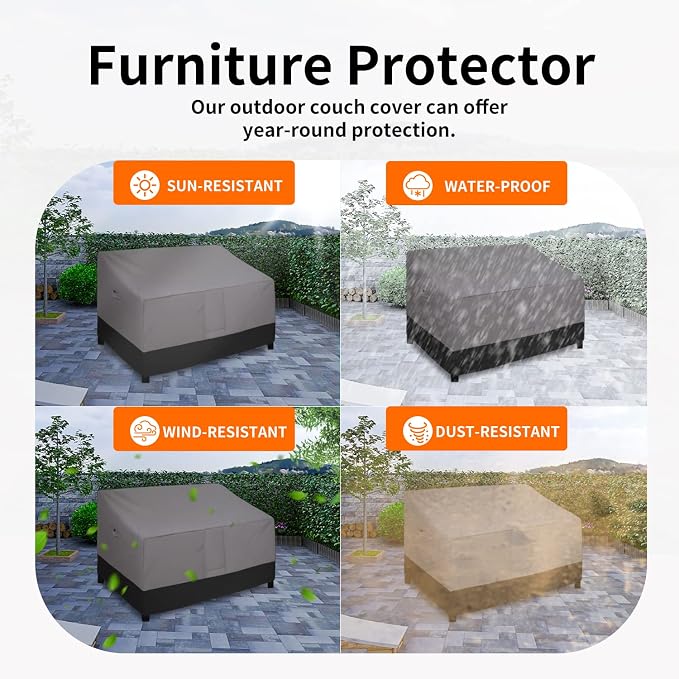 Easy-Going Waterproof Outdoor Loveseat, Heavy Duty Deep 2-Seater Patio Couch, Windproof Outdoor Furniture with Air Vent (58Wx40Dx31H inch, Gray/Black) - Image 5
