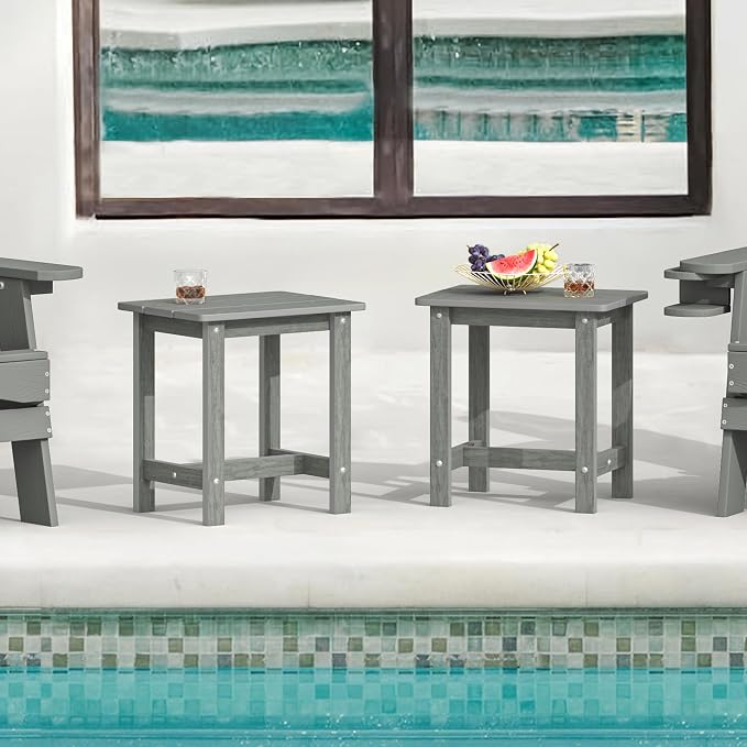 LUE BONA Outdoor Side Table Set of 2, HDPS Small Outdoor Table, Adirondack Side Table, Outside End Table for Patio, Porch, Deck, Pool, Weather Resistant/Easy Maintenance, Gray - Image 2