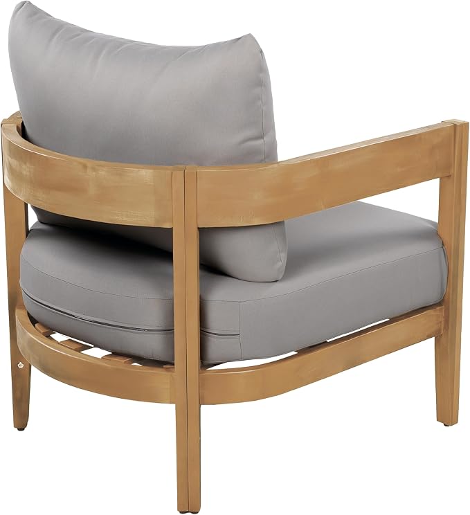 Christopher Knight Home Nadine Acacia Wood Club Chairs Set of 2, Outdoor Accent Chair, Tub Shape Design Armchair, Comfort Cushion Seating, Slat Open Back Reading Sofa for Balcony Garden, Teak+Gray - Image 8
