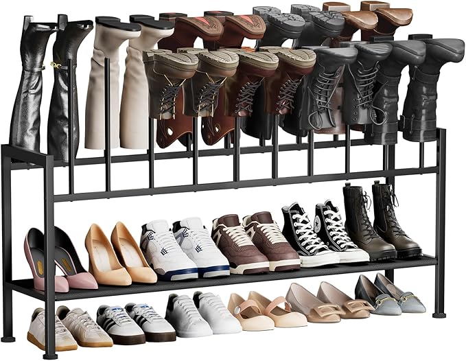 DIMJ Boot Rack 3-Tier - Black Metal Boot Storage Rack for Tall Boots Organizer, Multiuse Shoe Rack for Boots, Sneakers, High-Heel, Entryway, Fit for 10 Pairs, Black by DiMJ