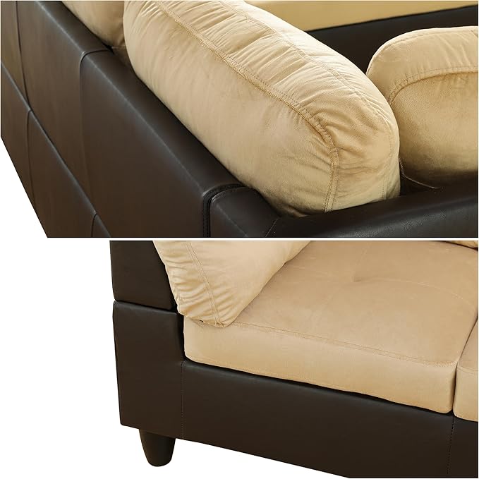 Sectional Couches for Living Room Furniture Sets, 4 Seat L Shaped Couches with Ottoman, Modular Sectional Sofa for Apartment Furniture Sets, Beige and Brown
