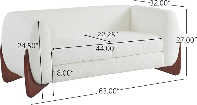 Merax 63 Inch Modern Boucle Upholstered 2-Seater Sofa, Chenille Fabric Loveseat with Solid Wood Legs, Low Profile Small Couch for Living Room, Beige