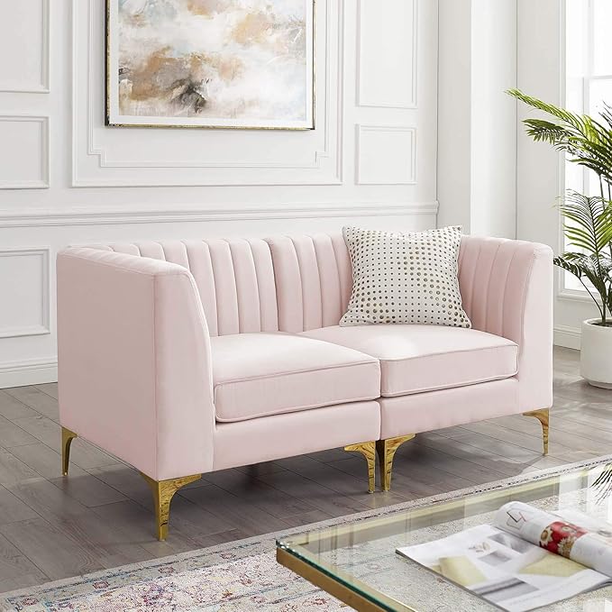 Modway EEI-4346-PNK Triumph Channel Tufted Performance Velvet Loveseat, Pink