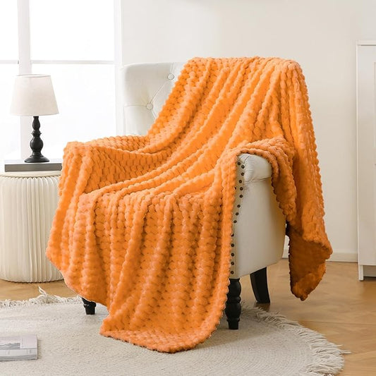 Bnuitland Light Orange Flannel Throw Twin Size Blanket (60X80 inches), 300 GSM Fleece Cozy Warm Soft Home Decor Lightweight Bed Blanket for Adults, Suitable for All Seasons.