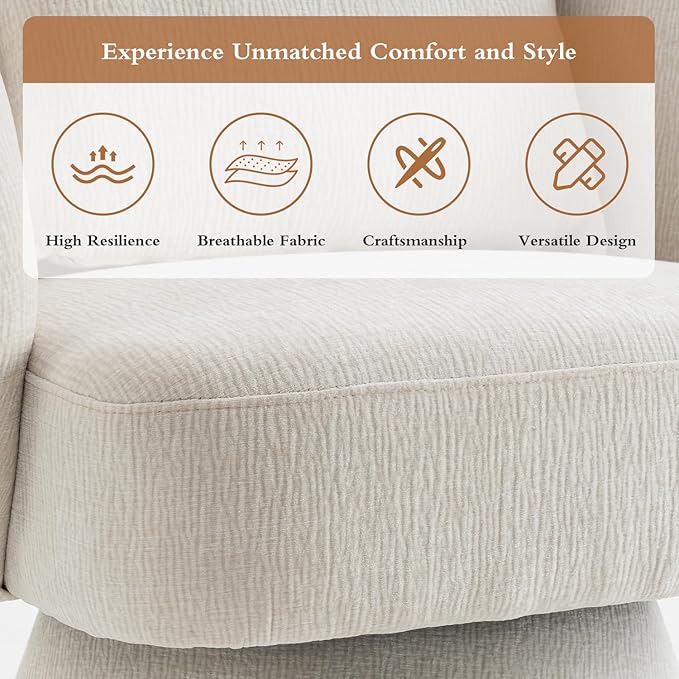 360° Swivel Accent Chair, Modern Velvet Barrel Chair with Pillow, Upholstered Single Sofa for Living Room, Bedroom, Office, Ivory