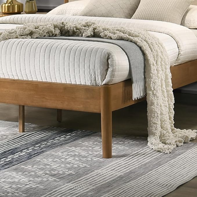 Roundhill Furniture Vichy 2-Piece Rubberwood Bedroom Set with Upholstered Queen Bed and Nightstand, Textured Polyester