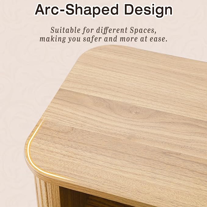SoarFlash 2PCS Nightstand, Wooden Nightstand Set of 2 with 2 Drawers Storage, Curved Profile Design, Rustic Style for Bedroom, Light Oak - Image 6