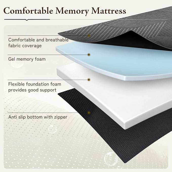 GEMBED Tri Folding Memory Foam Mattress Full Size - Handle & Non-Slip Bottom, Portable Foldable Sofa Bed Floor Chair for Travel RV Camping Guest Yoga - 6 Inch, 73"x52"x6"