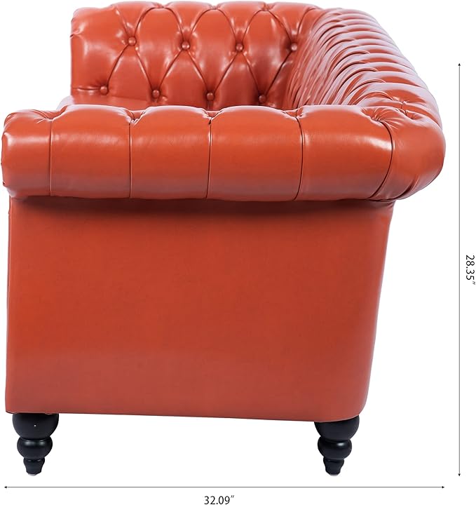 ERYE 84.5-Inch Classic 3 Seat Chesterfield Sofa Couches for Living Room Bedroom, 3 Seaters Button Tufted Faux Leather Upholstered Chesterfield Sofa Couch,Wood Legs | Button Tufted, Easy to Assemble, Nailhead, Removable Cushion