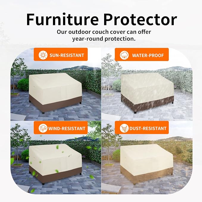 Easy-Going Waterproof Outdoor Loveseat, Heavy Duty 2-Seater Patio Couch, Windproof Furniture Cover with Air Vent (58Wx40Dx31H inch, Beige/Dark Brown) - Image 5