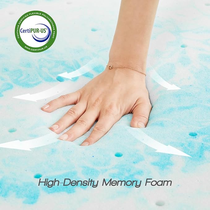 Sweetcrispy Mattress Topper Twin,3 Inch Thick Memory Foam Gel Infused Cooling Toppers Pad for Twin Size Bed, Sleeper Sofa, RV, Camper, CertiPUR US Certified, Ventilated and Breathable, Blue
