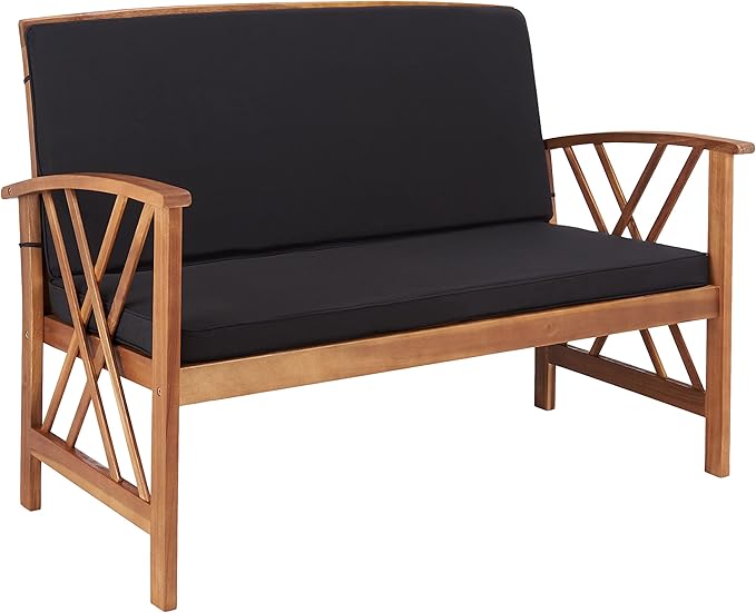 SAFAVIEH Outdoor Collection Fontana Natural/ Black Cushions 4-Piece Conversation Patio Set