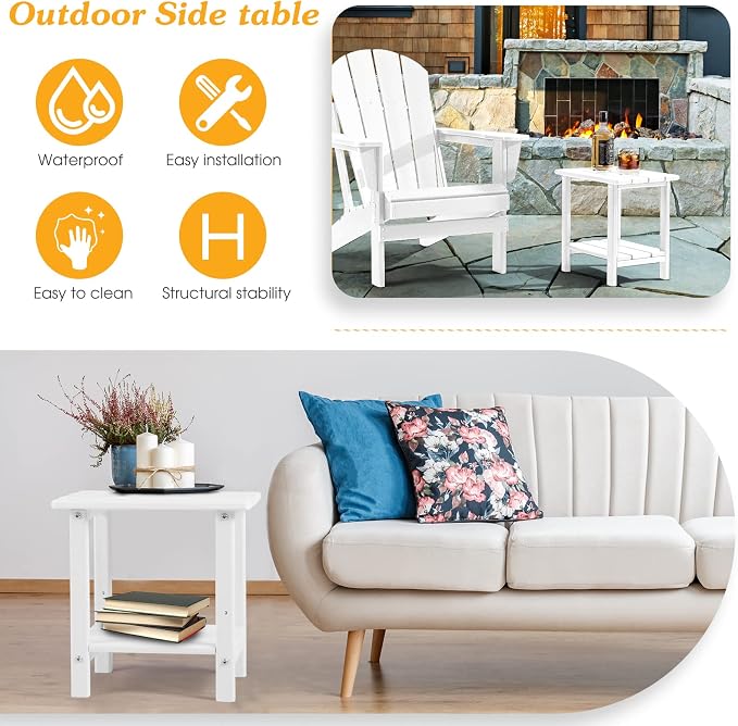 Apolimi Adirondack Outdoor Side Table, 2-Tier Sturdy Patio End Table Weather Resistant, 16.5" Solid Side Table for Patio, Pool, Porch - Image 4