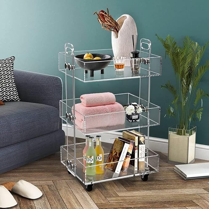 ONELUX 3-Tier Acrylic Utility Rolling Cart, Multifunction Storage Cart On Wheels by OneluxAcrylichome