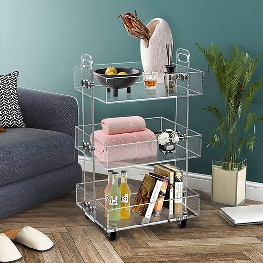 ONELUX 3-Tier Acrylic Utility Rolling Cart, Multifunction Storage Cart On Wheels by OneluxAcrylichome