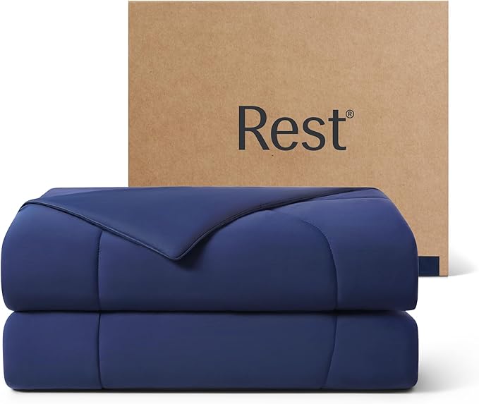REST® Evercool® Cooling Comforter, Full/Queen, Blanket for Hot Sleepers, All Season Bedding to Keep Cool for Night Sweats, Breathable Lightweight Blanket, 90"x90" Inches, Midnight Blue