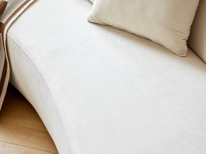 90" Curved Sofa with Throw Pillows, 4 Seater Luxury Velvet Couch with Half Moon Design and High-Density Foam, Ideal for Modern Living Room, Office & Apartment, Ivory White
