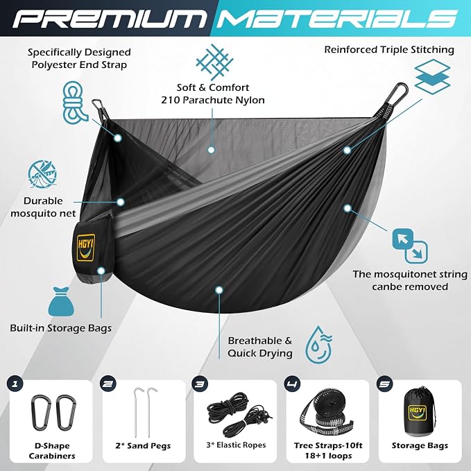 Camping Hammock Mosquito Net,Double & Single Portable Hammocks Hammocks with 2 Tree Straps,Hammock Tent for Travel Camping,Camping Accessories for Indoor Outdoor Hiking Backpacking Backyard Beach - Image 2