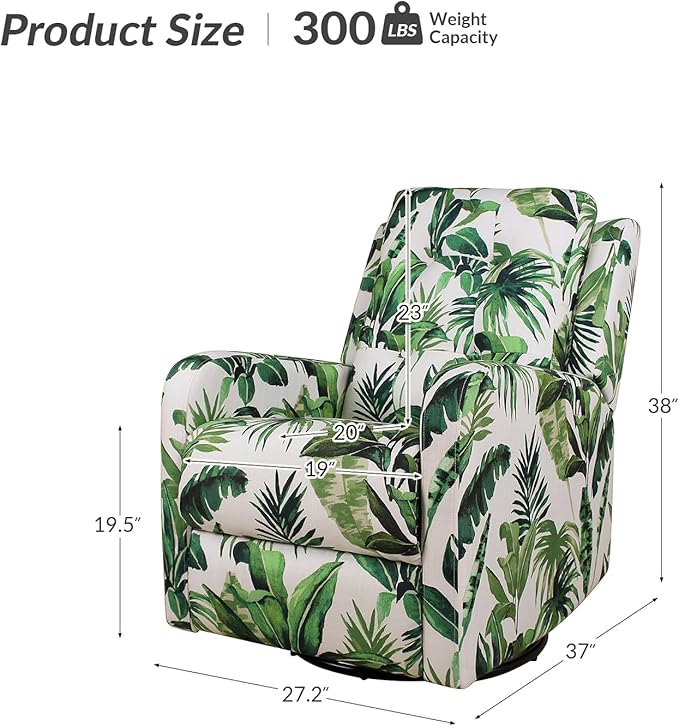 HULALA Home Recliner Chair Set of 2, Modern Printed Fabric for Living Room, Rocker Recliner Sofa Comfy Armchair 360 Degree Swivel, Nursery Rocking Chairs with Adjustable Backrest & Footrest/Green