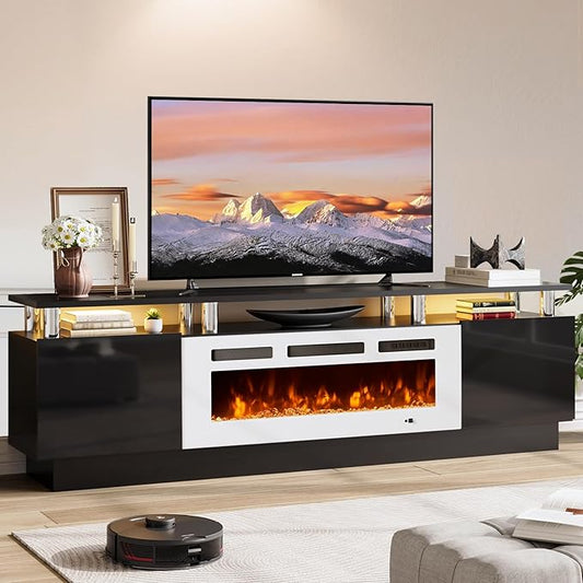 70" TV Stand for Living Room, Modern Entertainment Center & Media Console, Fits TVs up to 80", Storage Cabinet with Shelves, 36" Electric Fireplace with LED Flame by Unknown
