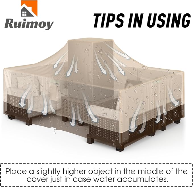 Ruimoy Patio Furniture Covers, Outdoor Furniture Cover Waterproof, General Purpose, Outside Table and Chair Covers, Heavy Duty 600D (98 Inch L x 78 Inch W x 32 Inch H)-Brown - Image 3