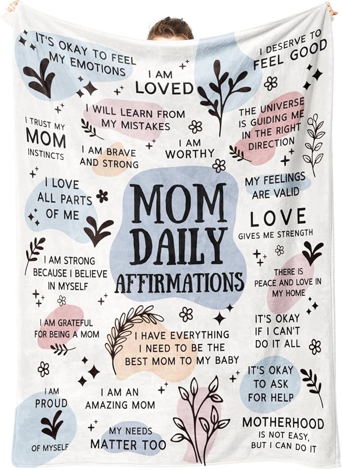 BaubleDazz First Mothers Day New Mom Gifts Blanket, Mama Daily Affirmations, Postpartum Pregnancy Gift for First Time Moms, Mommy to Be, Mama, New Mom Essentials, Birthday Gifts for Moms(50" x 60")